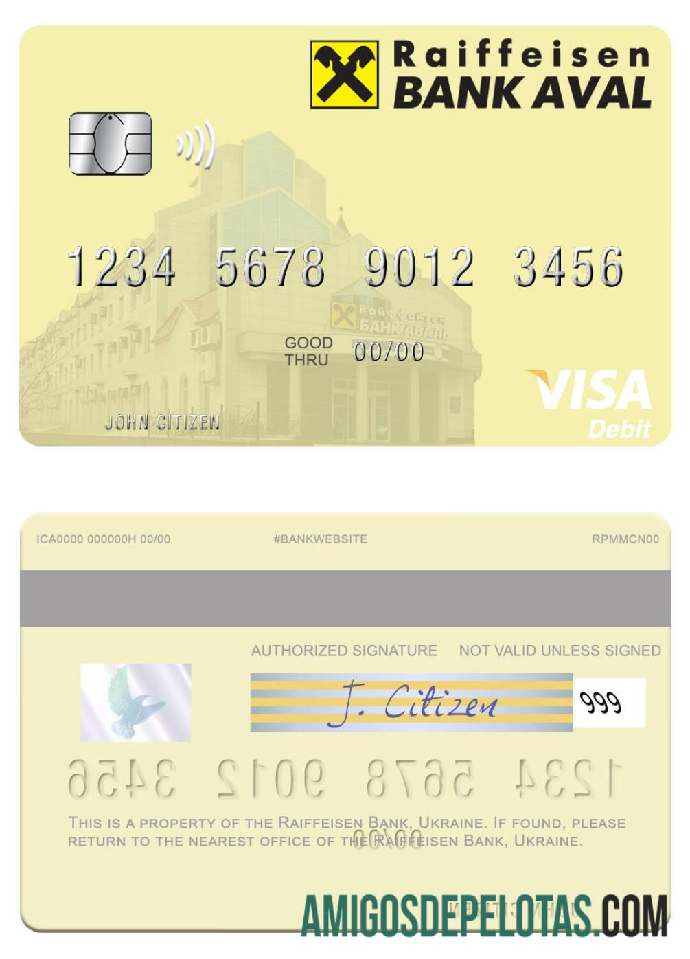 Cartão de débito Visa do Banco Raiffeisen da Ucrânia baixar para verificação